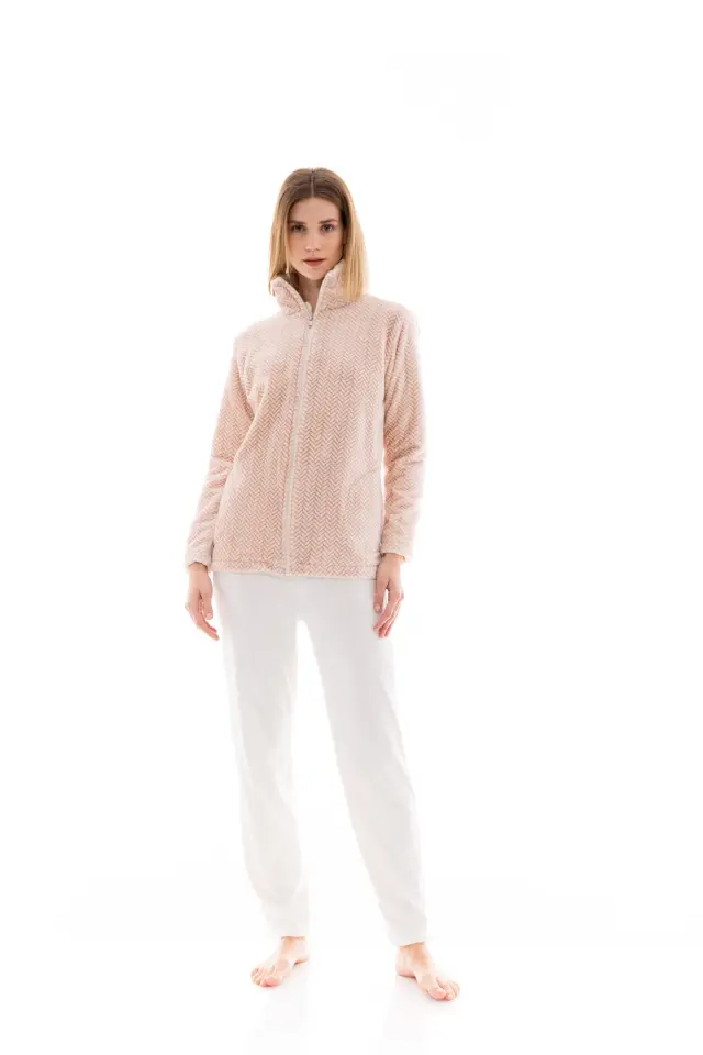 W1458 - Dusty Pink - ROBE ZIPPER FLEECE AUTUMN NATURE - S