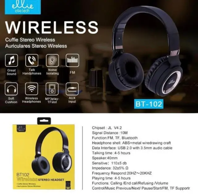 Ασύρματα On-ear Ακουστικά Ellietech BT102 Μαύρα/Ασημί 2