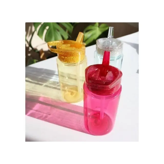 A Little Lovely Company Πλαστικό Παγούρι με Καλαμάκι Glitter-Silver DBGLSI31 450ml 2