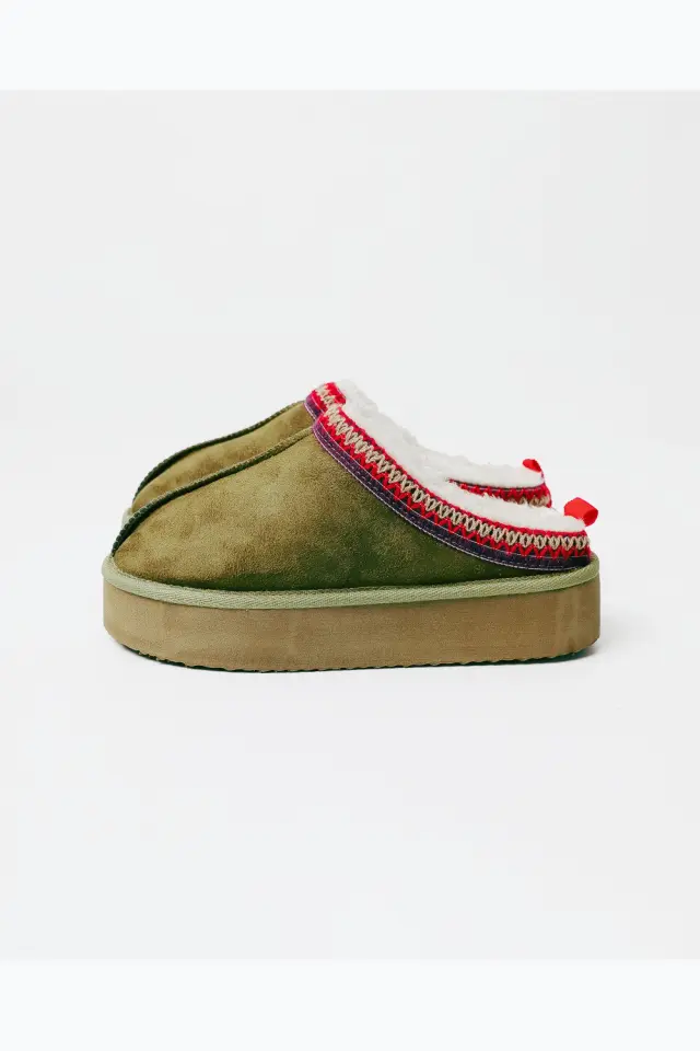 Admas Γυναικείες Παντόφλες Camel Fur Χακί Με Χρωματιστές Λεπτομέρειες - 36-37 2
