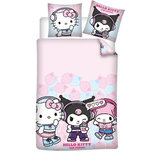 Hello Kitty + Friends Σετ Μονής Παπλωματοθήκης 140x200cm με Μαξιλαροθήκη 65x65cm, Διπλής Όψης, Βαμβάκι + Πολυεστέρας – Ροζ (AyMax)