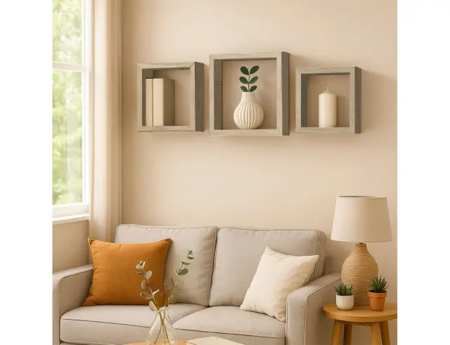 Σετ Ράφια Τοίχου Cubes Homea - Light Oak- 3 τεμάχια 6RAN789CC 2