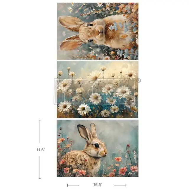 Decoupage Fiber Paper Prima Re-Design, Garden Bunny Tales, 59.4x84.1cm