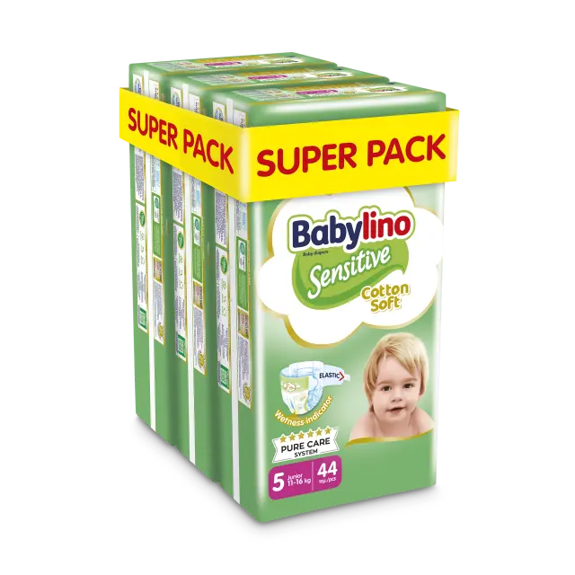 Βρεφική πάνα Babylino Sensitive Cotton Soft No5 11-16 Kg SuperPack 132τμχ (3×44τμχ)