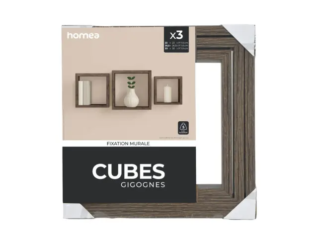 Σετ Ράφια Τοίχου Cubes Homea - Noyer - 3 τεμάχια 6RAN789NY