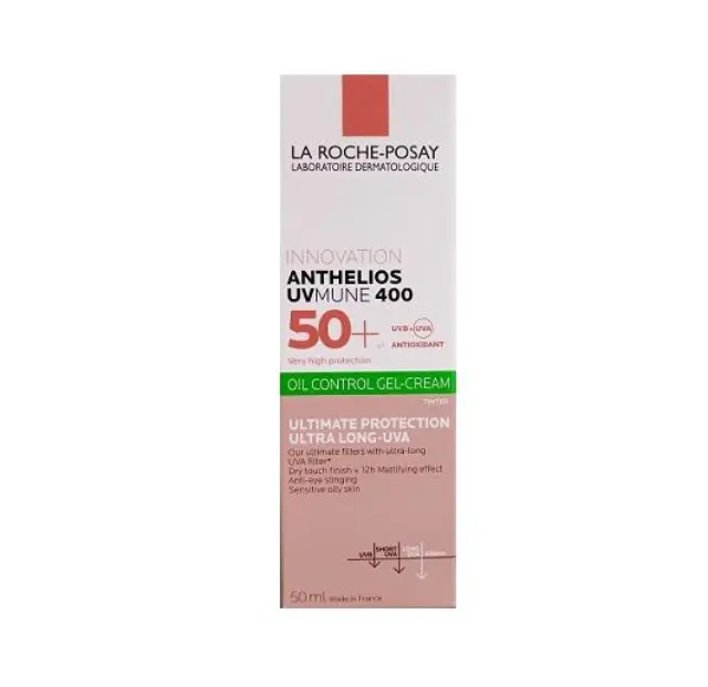 La Roche Posay Anthelios UVMUNE 400 Oil Control Gel Cream SPF50+, Αντηλιακή Κρέμα Προσώπου για Ματ Αποτέλεσμα με Χρώμα, 50ml