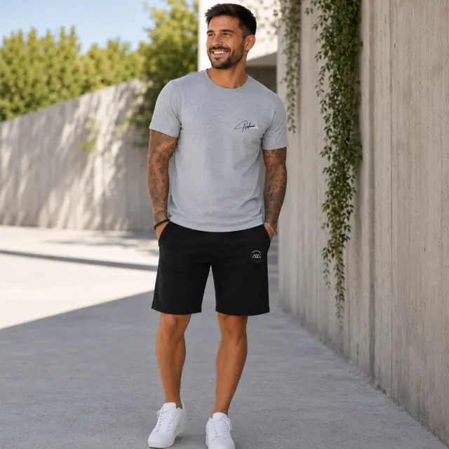 Noshame® Σετ T-shirt & Βερμούδα Γκρι-Μαύρο με τύπωμα - 752540 - XXL