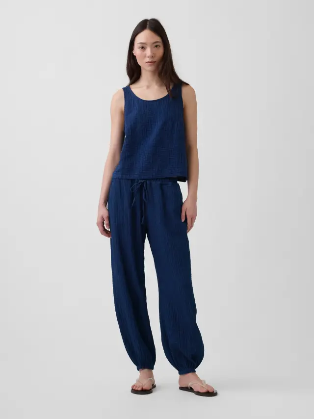 Γυναικείο Παντελόνι Barrel Jogger από Βαμβακερή Γάζα Tapestry navy blue wash