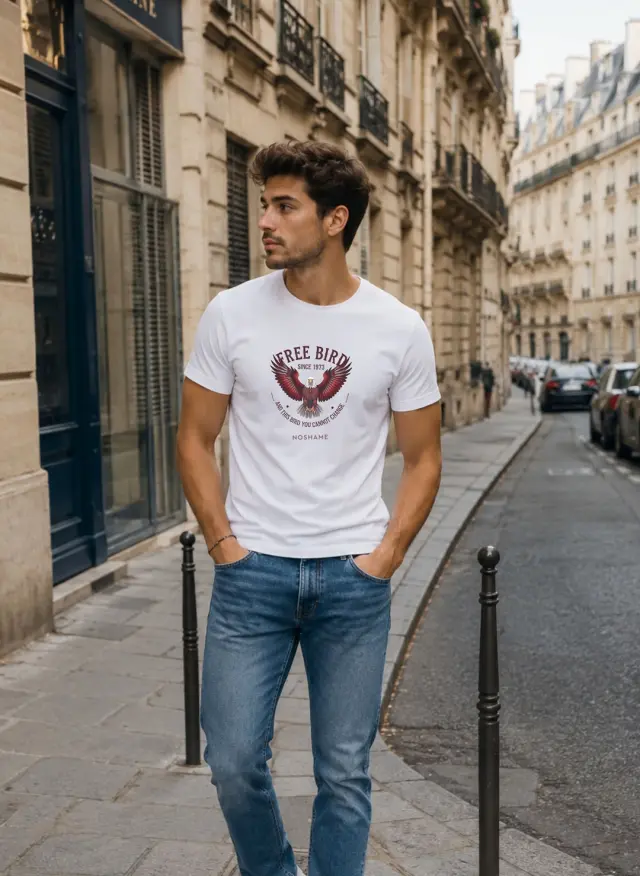 T-shirt Noshame® Λευκό με τύπωμα Free bird - 152691 - XXL