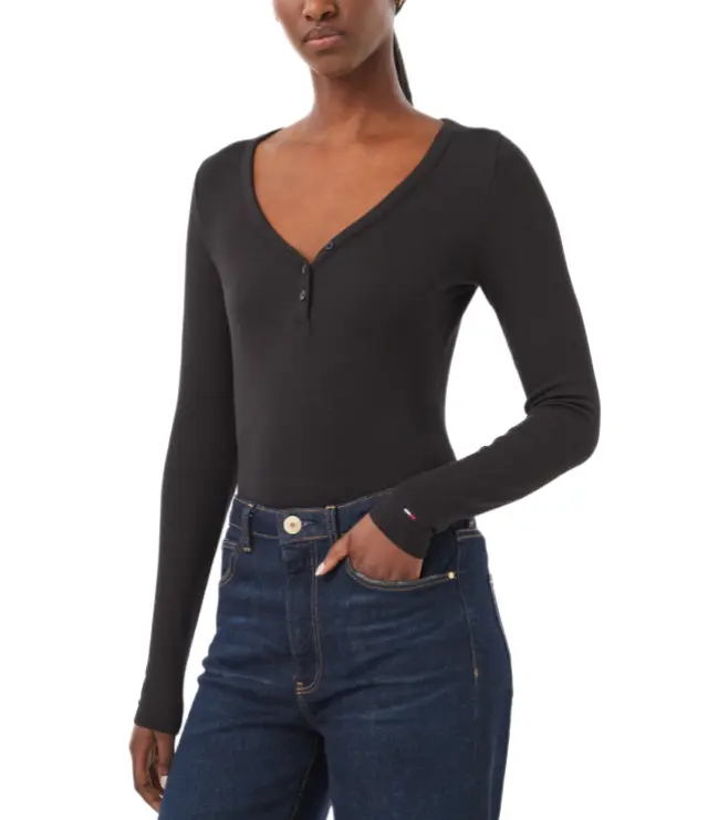 Tommy Hilfiger γυναικείο μονόχρωμο ριμπ τοπ slim DW0DW23259-1