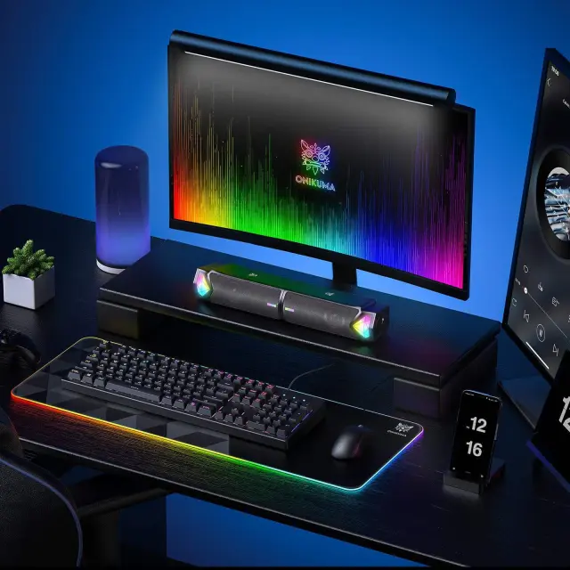 ONIKUMA L1 RGB Computer Speaker, Portable Sound Box with Inside Microphone, Home Office Use with Clear Sound Black 3