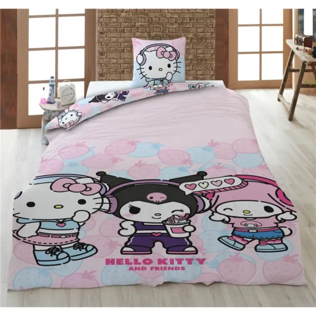 Hello Kitty + Friends Σετ Μονής Παπλωματοθήκης 140x200cm με Μαξιλαροθήκη 65x65cm, Διπλής Όψης, Βαμβάκι + Πολυεστέρας – Ροζ (AyMax) 2