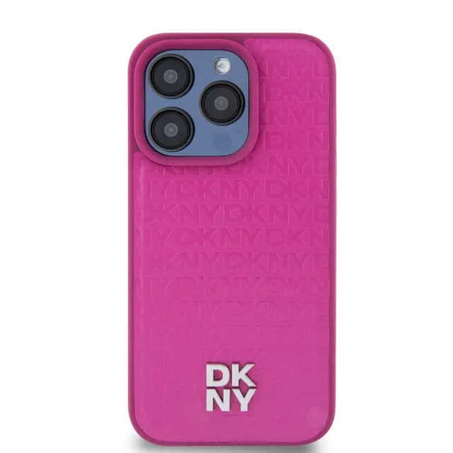 DKNY PU Leather Repeat Pattern Stack Logo MagSafe Case for iPhone 15 Pro Max Pink 2