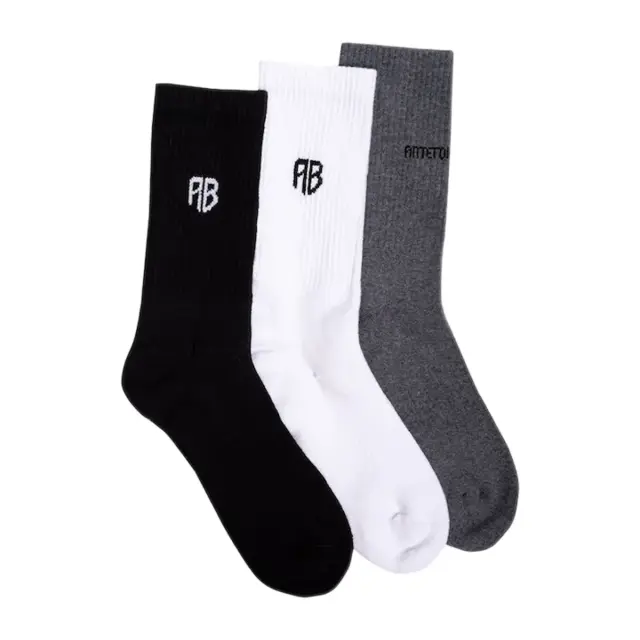 Antetokounbros Ανδρικές Κάλτσες AB Crew - 3 Ζεύγη, Χρώμα Μαύρο-Λευκό-Γκρι