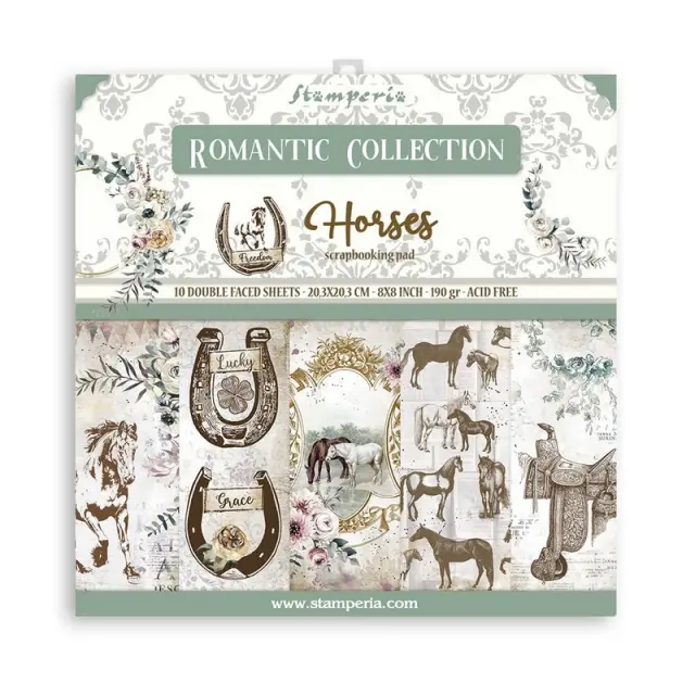 Χαρτιά scrapbooking Stamperia 10τεμ, 20.3x20.3cm, Romantic Horses