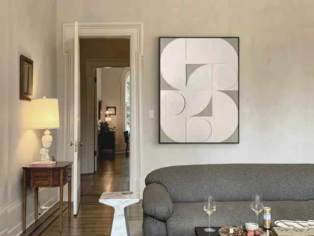 Geomia 619820 – Ανάγλυφη Επιτοίχια Σύνθεση 90x120 – Γεωμετρική Διακόσμηση Γκρί Εκρού Μπεζ