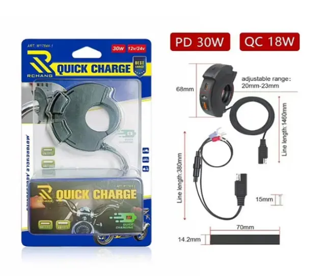 Φορτιστής Τιμονιού Μοτοσυκλέτας PD 30W QC 18W 12-24V W17644-2