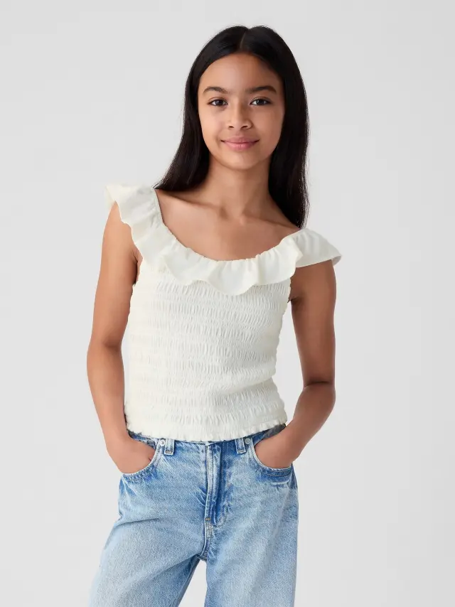 Άσπρο Παιδικό Ruffle Smocked Αμάνικο Τοπ new off white