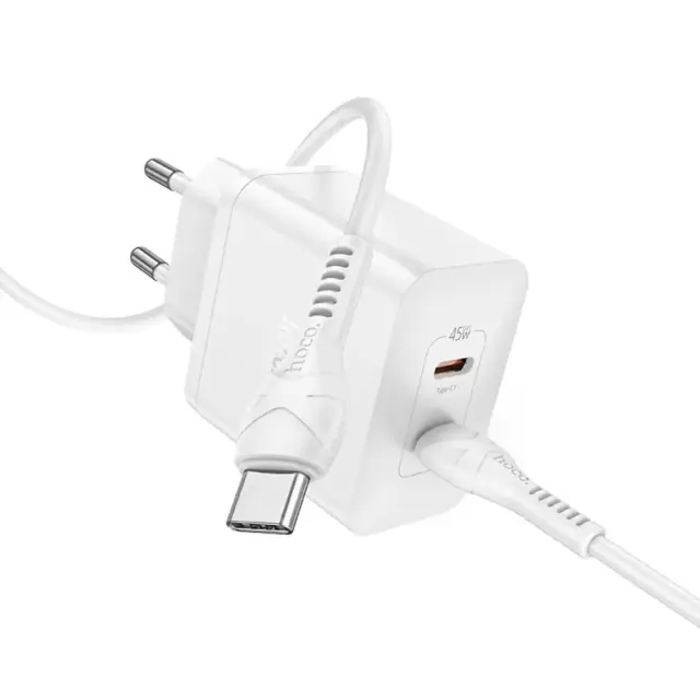 Hoco Φορτιστής με Διπλή Θύρα USB-C και Καλώδιο USB-C 45W Λευκός N35 2