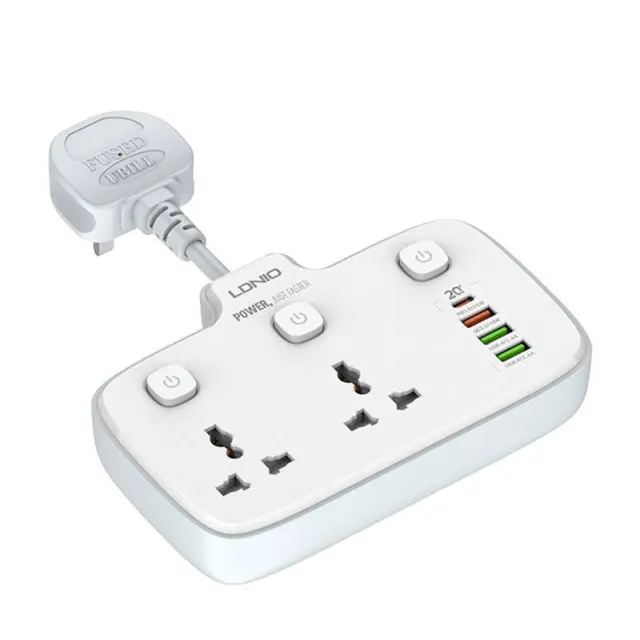 Ldnio Πολύπριζο 2 Θέσεων με Διακόπτη και 4 USB Χωρίς Καλώδιο Λευκό SC2413