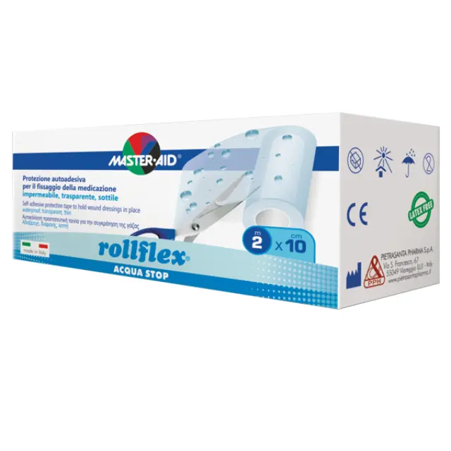 Master Aid Rollflex Aqua Stop Αδιάβροχη Αυτοκόλλητη Ταινία για τη Συγκράτηση της Γάζας, 2m*10cm