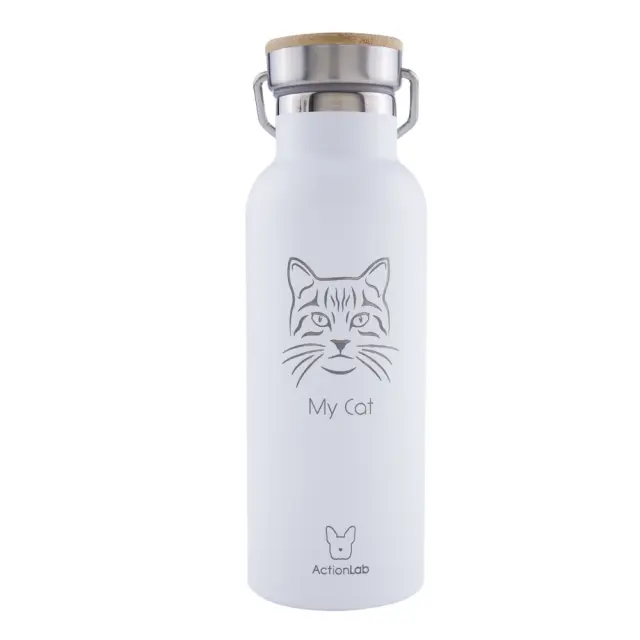 Eco Life Bamboo Thermos Bottle Λευκό My Cat Paw 500ml Λευκό