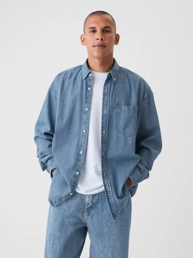 Μπλε Denim Big Shirt Πουκάμισο Medium wash - S