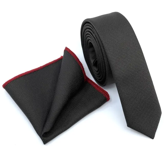Καφέ Oxford Γραβάτα Slim 4,5 cm Σετ με Μαντηλάκι