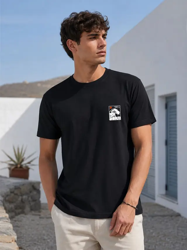 T-shirt Noshame® Μαύρο με τύπωμα Waves - 3026064 - XXL 2
