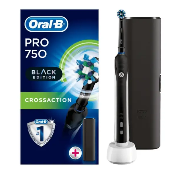 OralB Pro 750 Cross Action 3D Black Special Edition Ηλεκτρική Οδοντόβουρτσα + Δώρο Θήκη Ταξιδιού 1τμχ