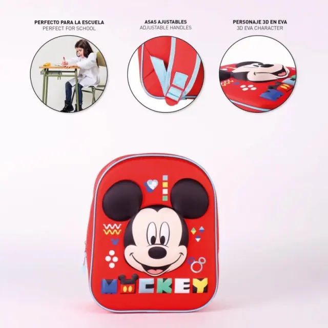 Disney Mickey 3D Σχολική Τσάντα Πλάτης Νηπιαγωγείου 31 x 25 x 10 cm Κόκκινο 3