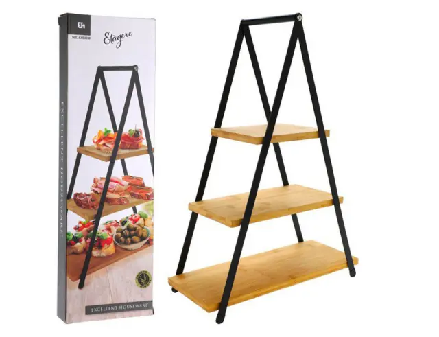 Ξύλινη Εταζέρα bamboo Excellent Houseware 3 επιπέδων, 38x15x53cm 784610100 2