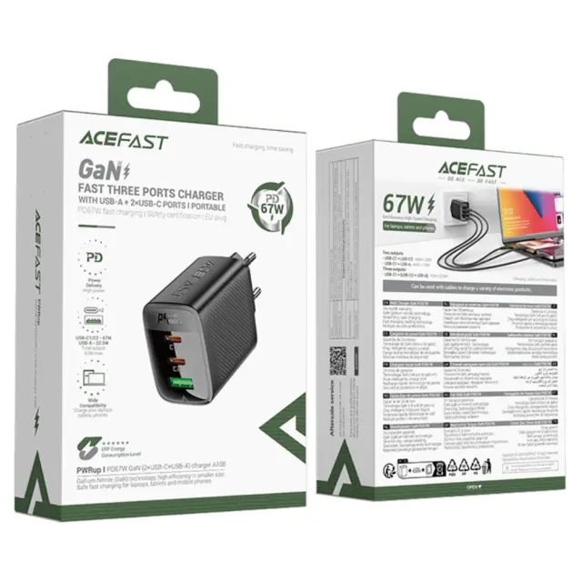 Φορτιστής Ταξιδίου Acefast A108 Fast Charging με 2xUSB-C + 1xUSB-A PD67W GaN Μαύρος 2