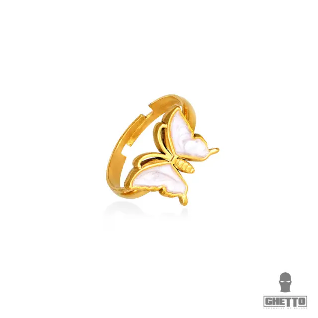 Ghetto Butterfly Shaped Adjustable Gold Ring White