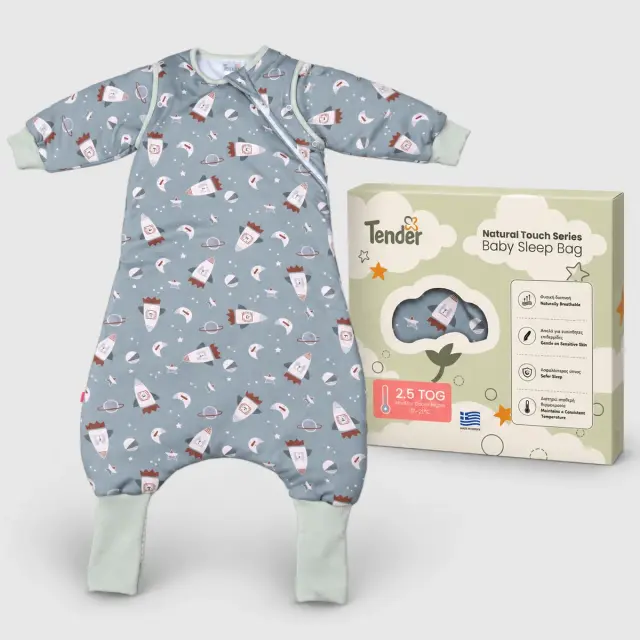Tender Natural Touch Flex Υπνόσακος με Πόδια και Αποσπώμενα Μανίκια Χειμερινός 2.5 Tog Rockets Sage Green