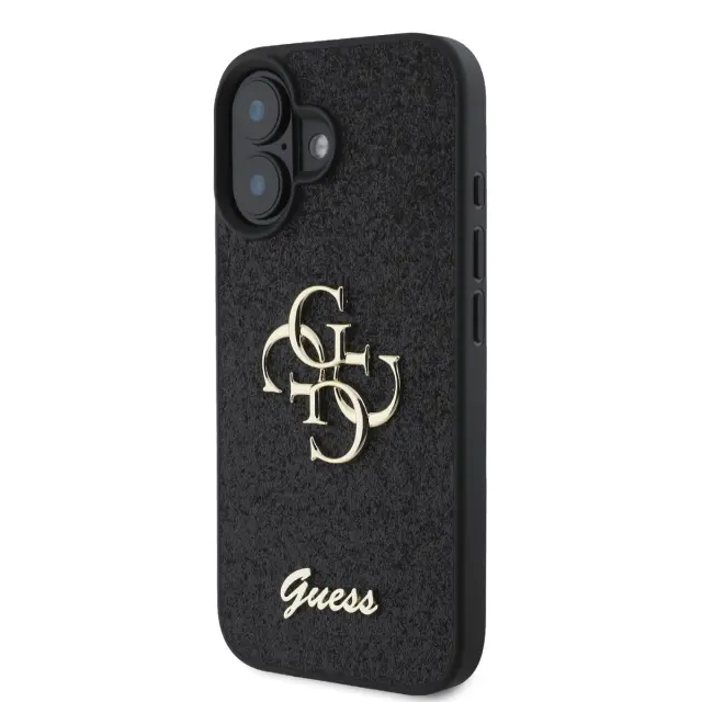 Guess PU Fixed Glitter 4G Metal Logo Case for iPhone 16 Black 3