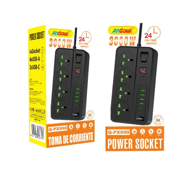 Andowl Πολύμπριζο 4 θέσεων με θύρες USB και Type-C 3000W Q-PX990 - Power Socket 075935
