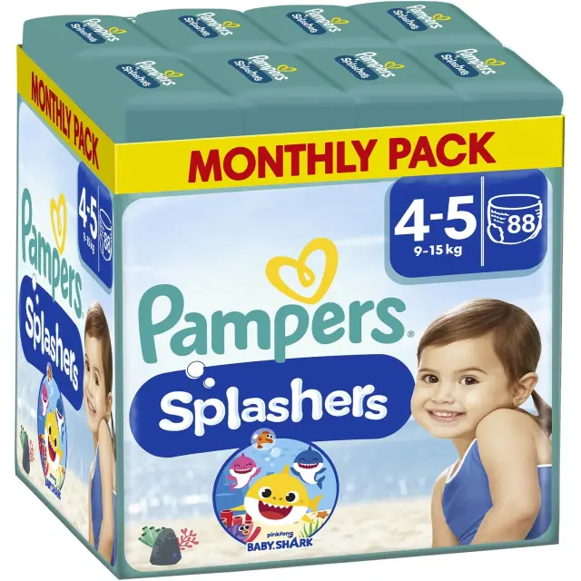 Pampers Splashers Βρακάκια πισίνας Pants Monthly Pack No4-5 (9-15kg) 88 Τεμάχια (8×11 Τεμάχια)