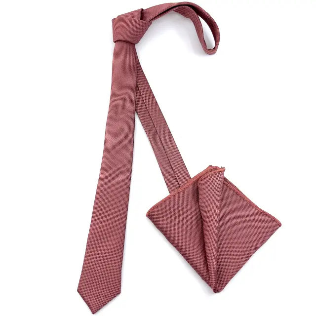 Indian Red Oxford Γραβάτα Slim 4,5 cm Σετ με Μαντηλάκι 2