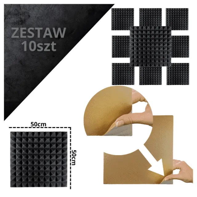 DNA AM2 BK acoustic panel set of 10 pcs black self-adhesive foam soundproofing mat reverberation echo reduction 3