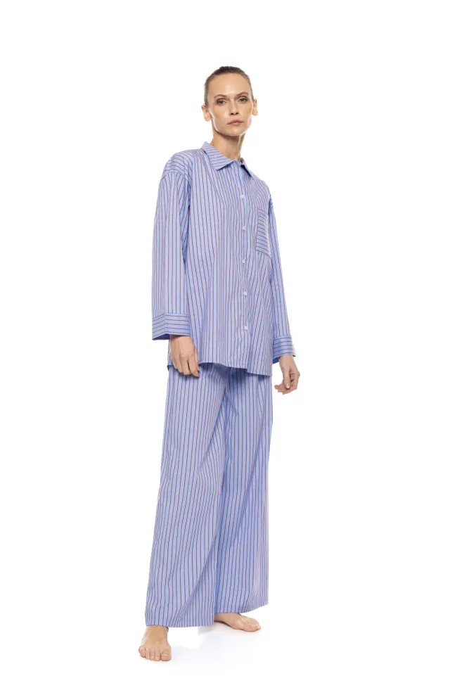Pink Label Pyjama Buttoned Stripe γυναικείο σετ χειμερινή πυτζάμα με ρίγες W1908-1 2