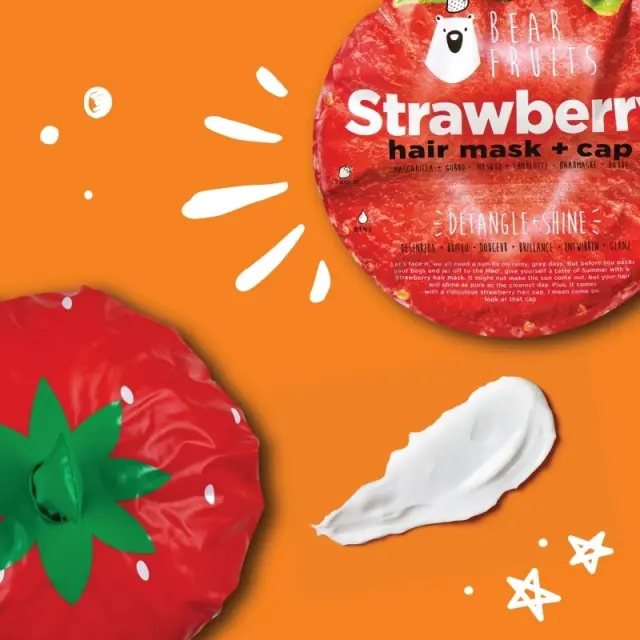 BearFruits Strawberry Μάσκα Μαλλιών για Ευκολοχτένιστα & Λαμπερά Μαλλιά, 20ml & Σκουφάκι Φράουλα, 1 τεμ, 1σετ 3