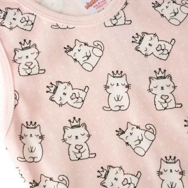 Minerva Παιδικό Φανελάκι Κορίτσι Αμάνικο Cats, Χρώμα Pink-Ecru Cats 2