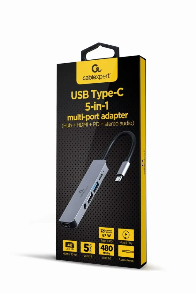 Gembird A-CM-COMBO5-02 laptop dock-port replicator Wired USB 3.2 Gen 1 (3.1 Gen 1) Type-C Silver