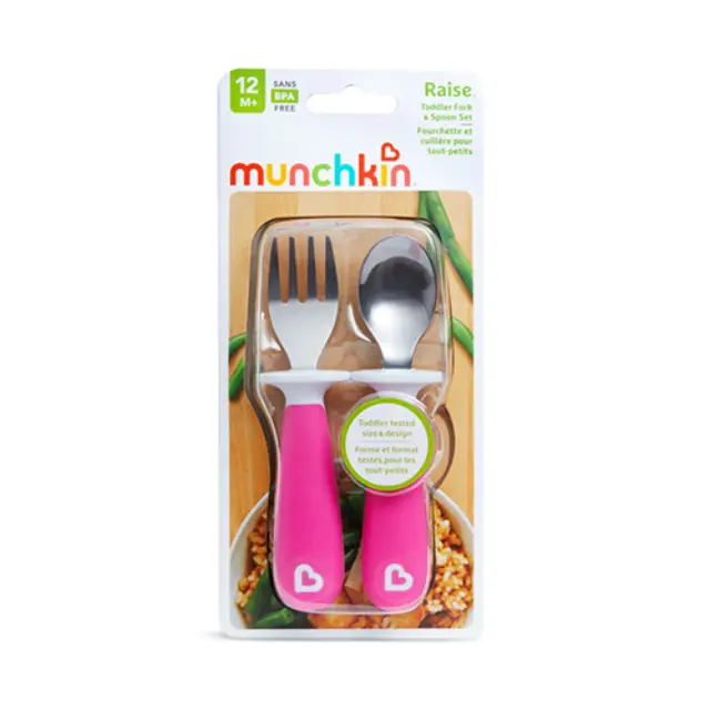 Munchkin Raise Toddler Fork & Spoon Σετ Κουταλοπίρουνο 12m+, 2τμχ - Ροζ
