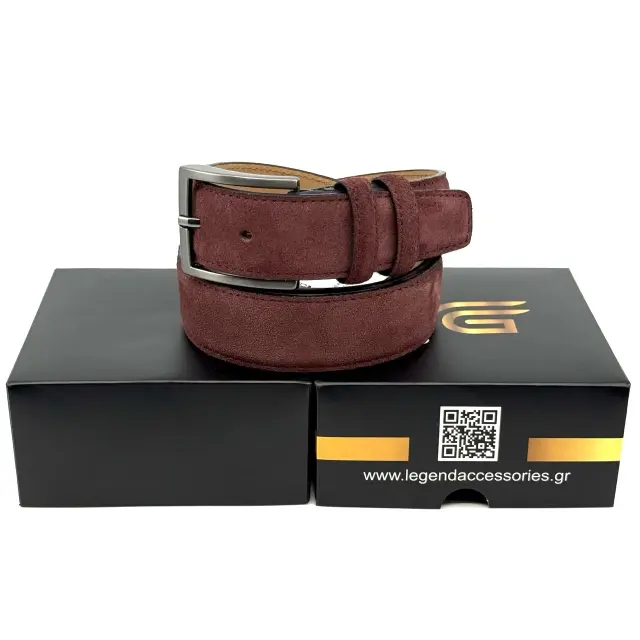 Μπορντό Δερμάτινη Ζώνη Nubuck Suede 3,5 cm 3