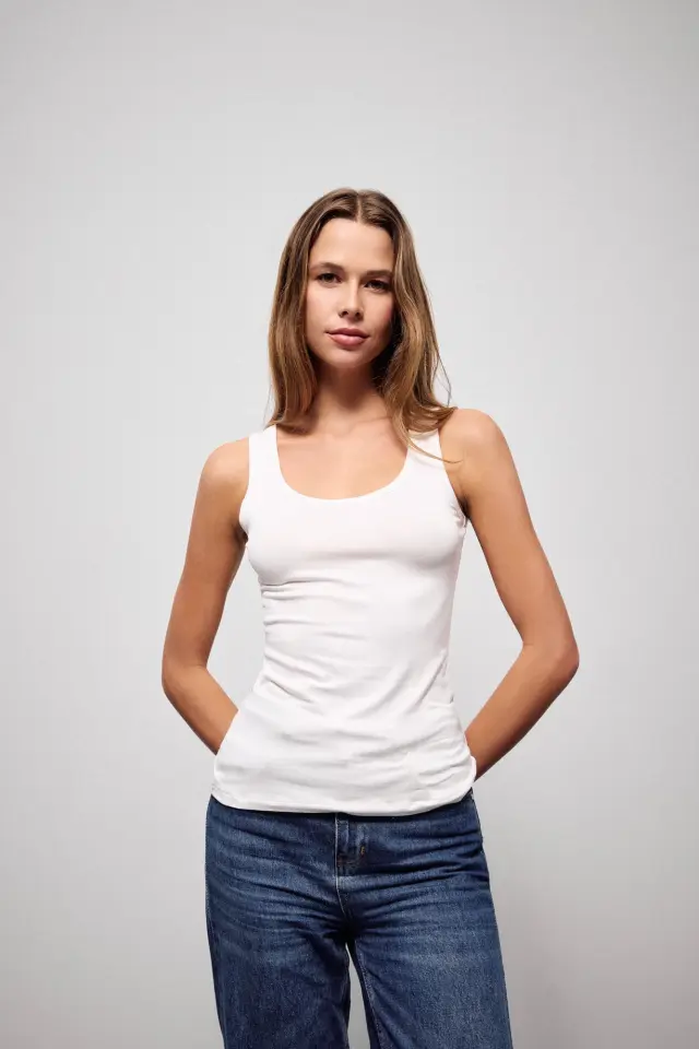 Αμάνικο τοπ με φαρδιά τιράντα SHOLDER NOS L1101 White Pink Label