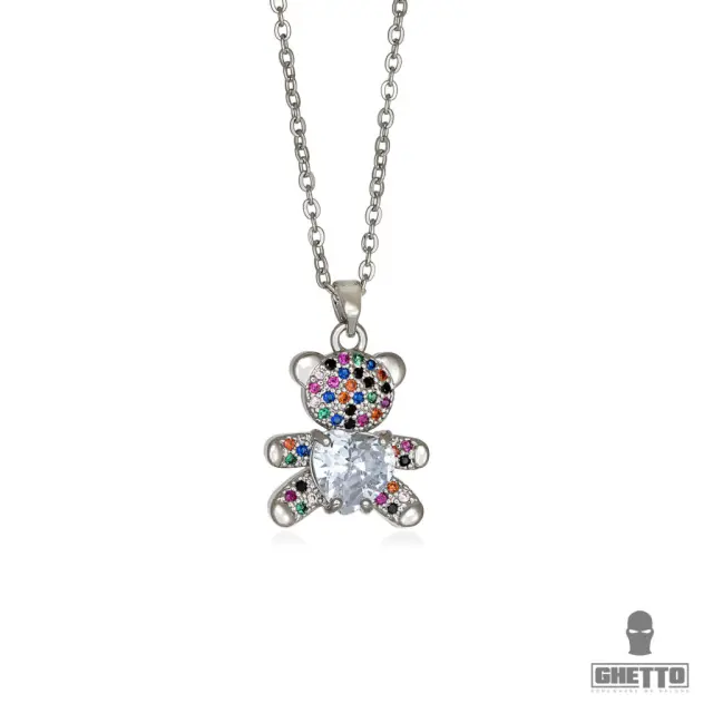 Ghetto Bear Necklace Multicolor Zircon Heart