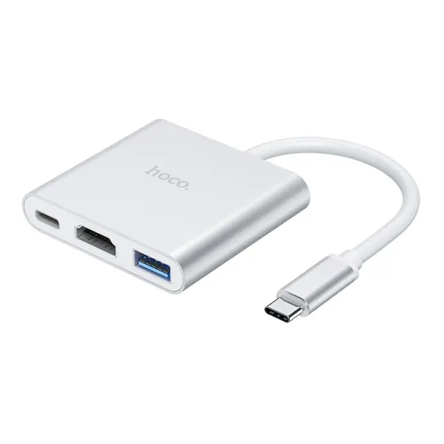 Hub Hoco HB14 Easy use USB-C με 3 Θύρες USB 3.0, USB-C PD, HDMI Ασημί 15cm