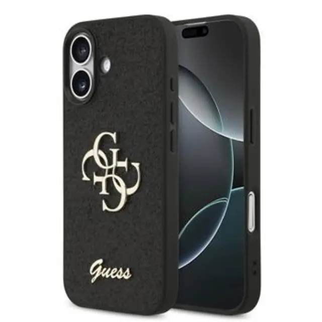 Guess PU Fixed Glitter 4G Metal Logo Case for iPhone 17 Black